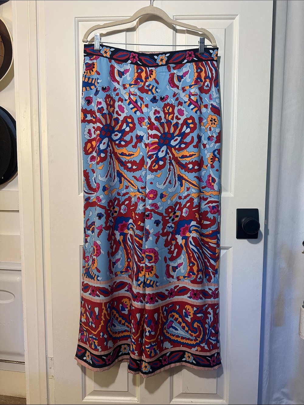 Light Blue Paisley Wide Leg Pants with High Waist